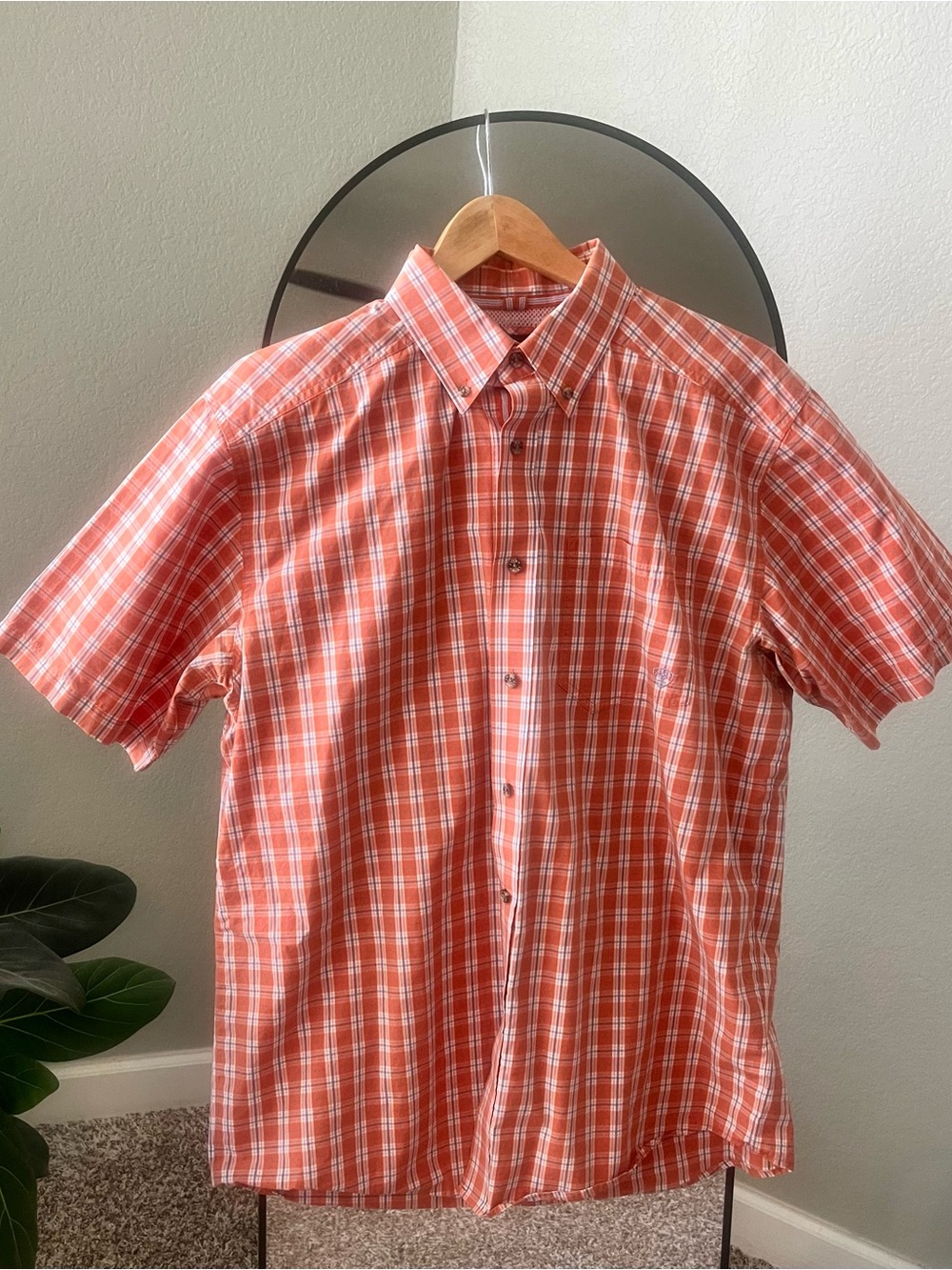 Ariat Orange & White Plaid Short-Sleeve Button-Down Shirt